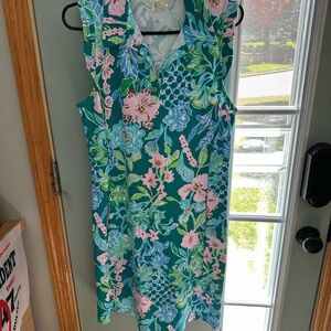Floral Sleeveless Dress - Green and Pink